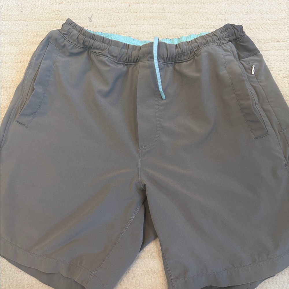 Gray Athletic Shorts with Blue Drawstring